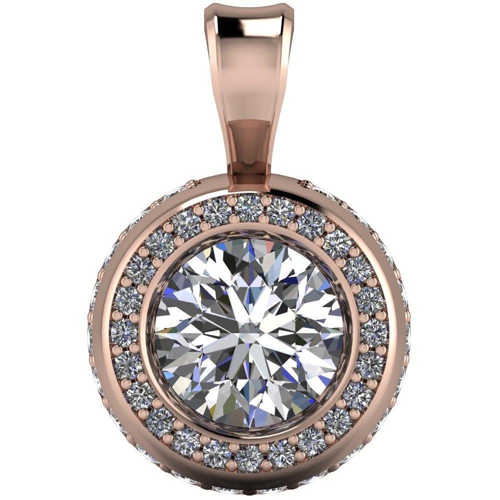 Round Moissanite Bezel Diamond Accent Pendant-Pendants-Fire & Brilliance ®