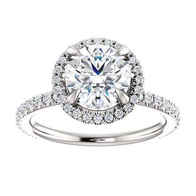 Round Moissanite Diamond Accent Ice Halo Collar Ring-Custom-Made Jewelry-Fire & Brilliance ®