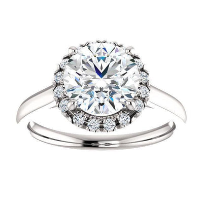 Round Moissanite Diamond Accent Ice Halo French-Set Ring-Custom-Made Jewelry-Fire & Brilliance ®