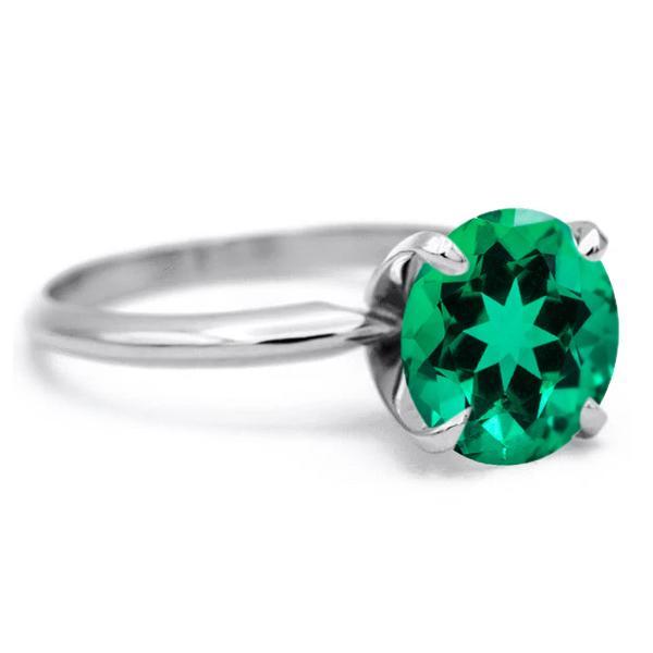 Round Emerald 14K or 18K White Gold 4 Prongs Solitaire Ring-FIRE & BRILLIANCE