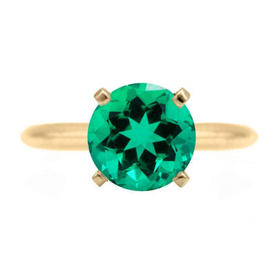 Round Emerald 14K or 18K Yellow Gold 4 Prongs Solitaire Ring-FIRE & BRILLIANCE