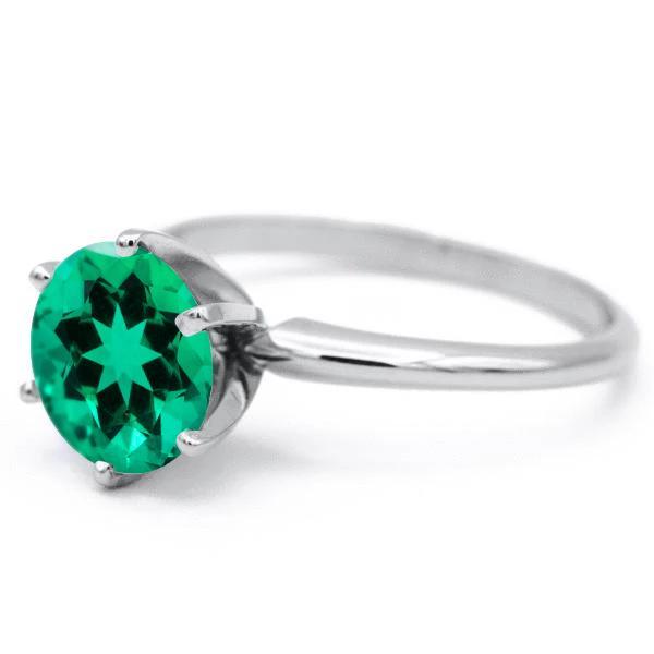 Round Emerald Platinum 6 Prongs Solitaire Ring-FIRE & BRILLIANCE