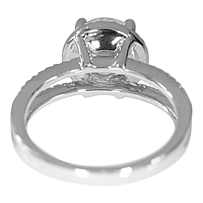 Round Moissanite 14KW Split Shank Diamond Accent Halo Ring-Fire & Brilliance ® Creative Designs-Fire & Brilliance ®
