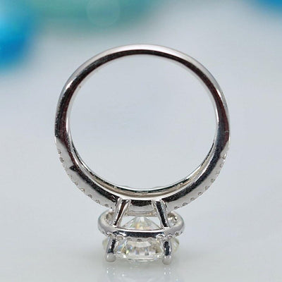 Round Moissanite 14KW Split Shank Diamond Accent Halo Ring-Fire & Brilliance ® Creative Designs-Fire & Brilliance ®