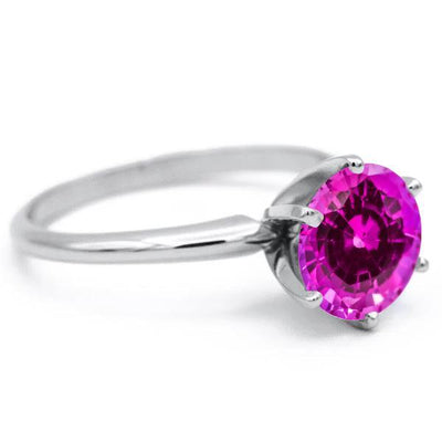 Round Pink Sapphire Platinum 6 Prongs Solitaire Ring-FIRE & BRILLIANCE