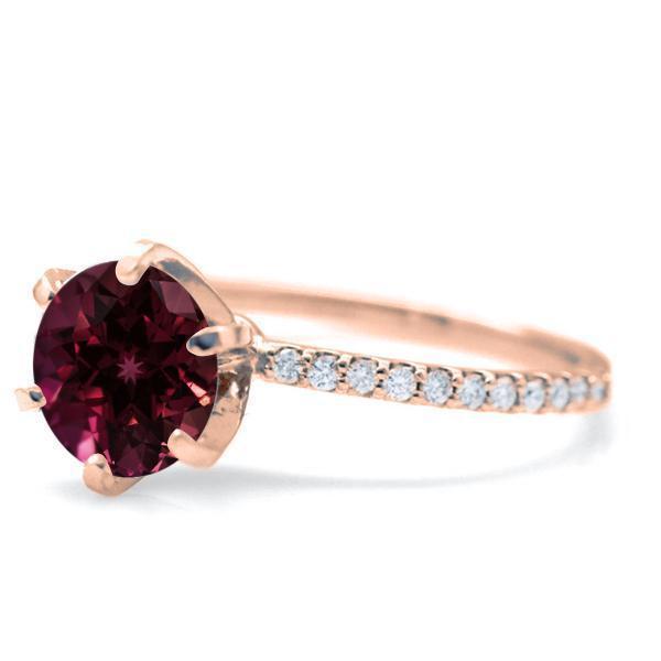 Round Ruby 4 Prongs Diamond Accent Ice Solitaire Ring-FIRE & BRILLIANCE
