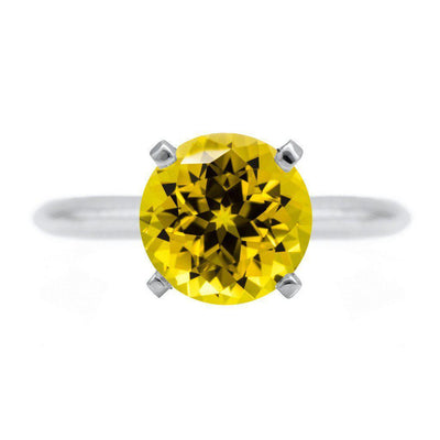 Round Yellow Sapphire 14K or 18K White Gold 4 Prongs Solitaire Ring-FIRE & BRILLIANCE