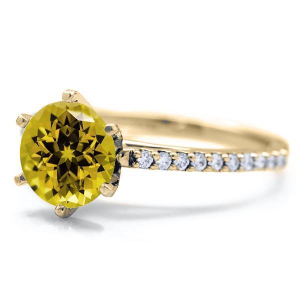 Round Yellow Sapphire 6 Prongs Diamond Accent Ice Cathedral Solitaire Ring-FIRE & BRILLIANCE