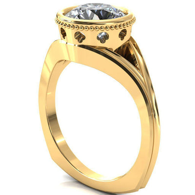 Russe Round Moissanite Full Bezel European Split Shank Ring-Custom-Made Jewelry-Fire & Brilliance ®