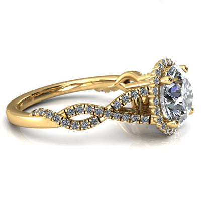 Sacha Round Moissanite 4 Prong 1/2 Micropavé Infinity Shank Engagement Ring-FIRE & BRILLIANCE