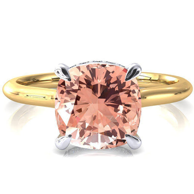 Secret Cushion Champagne Sapphire 4 Prong Floating Halo Engagement Ring-FIRE & BRILLIANCE