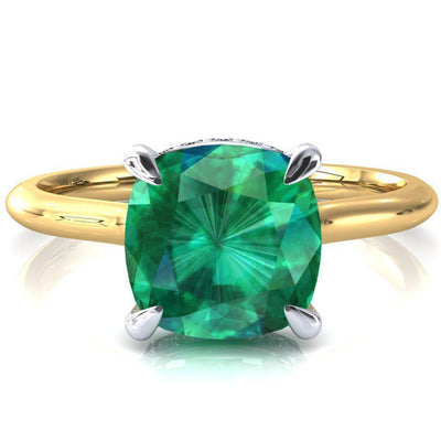Secret Cushion Emerald 4 Prong Floating Halo Engagement Ring-FIRE & BRILLIANCE