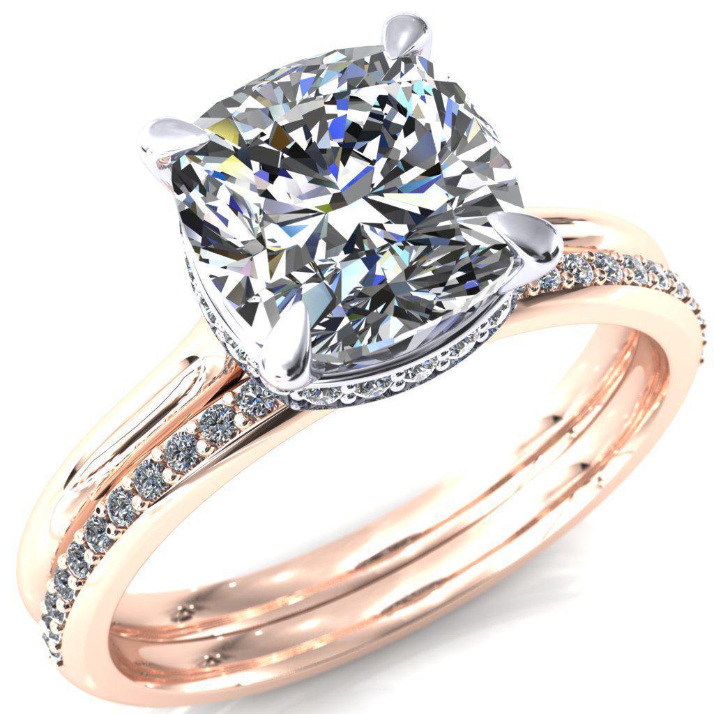 Secret Cushion Center Stone Prong Floating Halo Engagement Ring