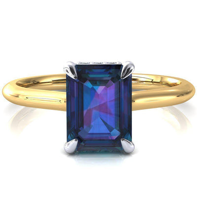 Secret Emerald Alexandrite 4 Prong Floating Halo Engagement Ring-FIRE & BRILLIANCE