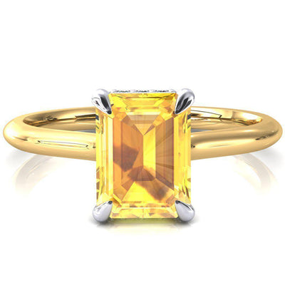 Secret Emerald Yellow Sapphire 4 Prong Floating Halo Engagement Ring-FIRE & BRILLIANCE