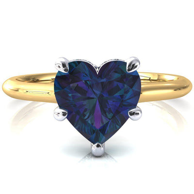 Secret Heart Alexandrite 5 Prong Floating Halo Engagement Ring-FIRE & BRILLIANCE