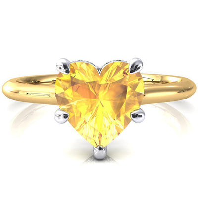 Secret Heart Yellow Sapphire 5 Prong Floating Halo Engagement Ring-FIRE & BRILLIANCE
