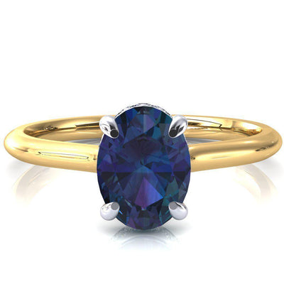 Secret Oval Alexandrite 4 Prong Floating Halo Engagement Ring-FIRE & BRILLIANCE