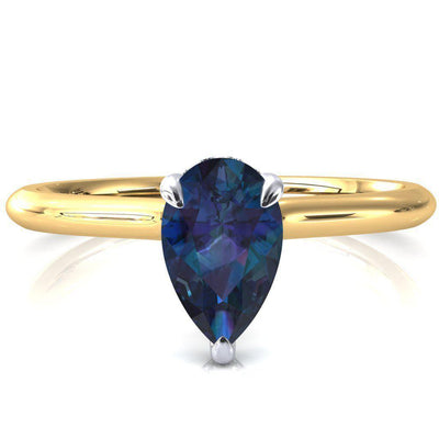 Secret Pear Alexandrite 3 Prong Floating Halo Engagement Ring-FIRE & BRILLIANCE