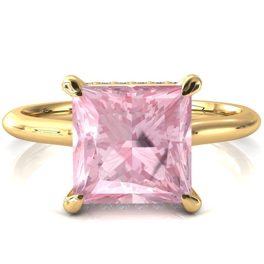 Secret Princess Pink Sapphire 4 Prong Floating Halo Engagement Ring-FIRE & BRILLIANCE