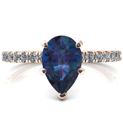Sicili Pear Alexandrite 5 Prong 3/4 Micro Pave Diamond Engagement Ring-FIRE & BRILLIANCE