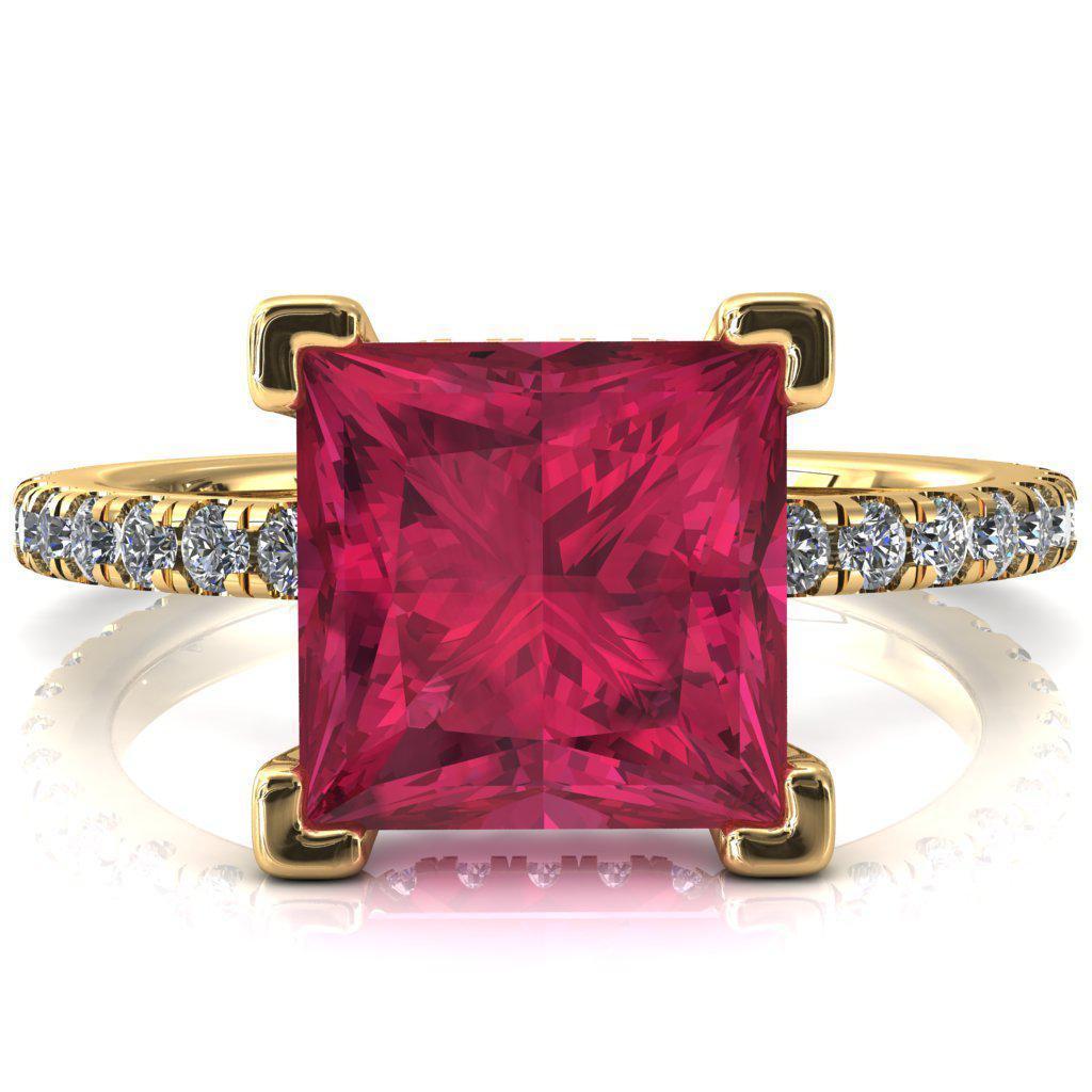 Sicili Princess Ruby 4 Prong 3/4 Micro Pave Diamond Engagement Ring-FIRE & BRILLIANCE