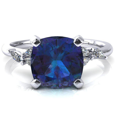 Sigrid Cushion Alexandrite 4 Prong Marquise Diamond Side Ring-FIRE & BRILLIANCE