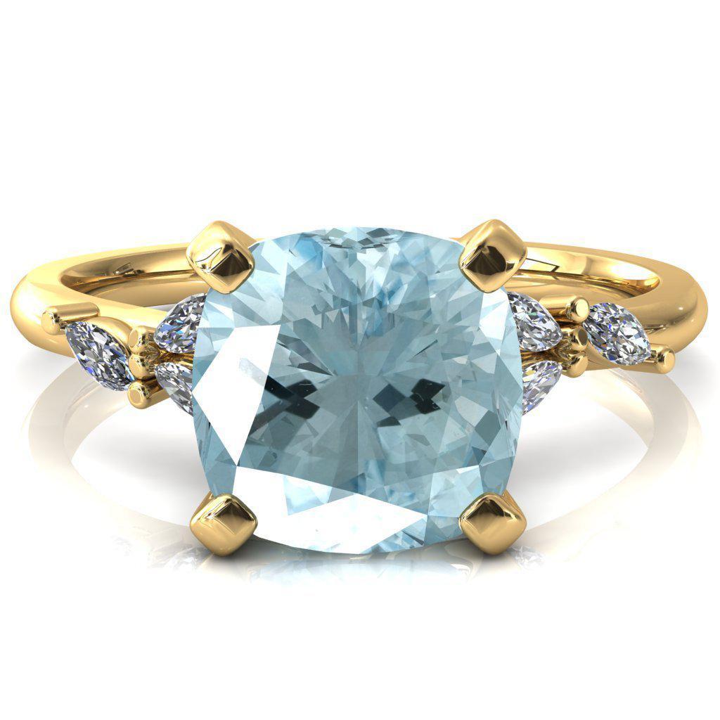 Sigrid Cushion Aqua Blue Spinel 4 Prong Marquise Diamond Side Ring-FIRE & BRILLIANCE