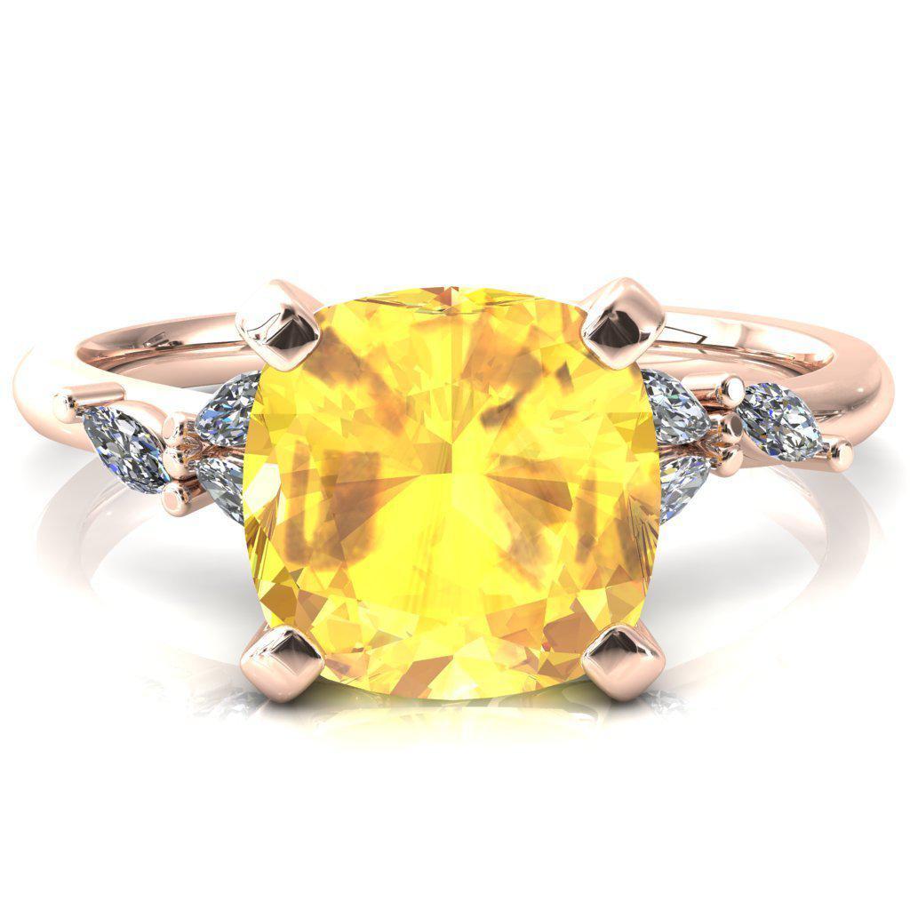 Sigrid Cushion Yellow Sapphire 4 Prong Marquise Diamond Side Ring-FIRE & BRILLIANCE
