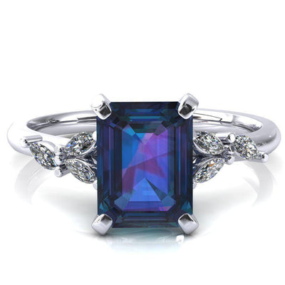 Sigrid Emerald Alexandrite 4 Prong Marquise Diamond Side Ring-FIRE & BRILLIANCE