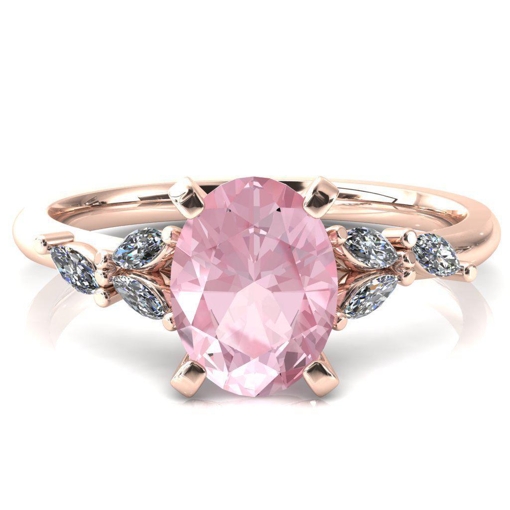 Sigrid Oval Pink Sapphire 4 Prong Marquise Diamond Side Ring-FIRE & BRILLIANCE