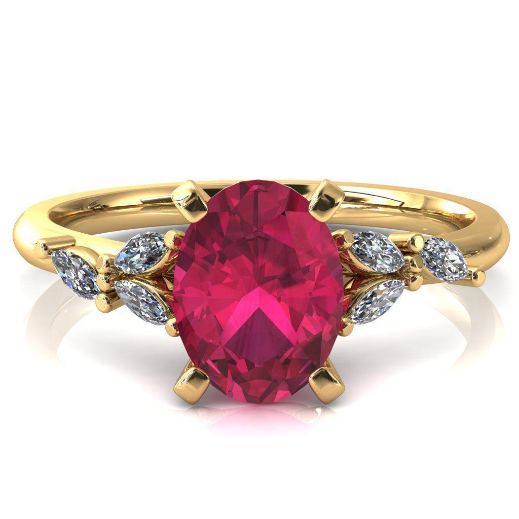 Sigrid Oval Ruby 4 Prong Marquise Diamond Side Ring-FIRE & BRILLIANCE