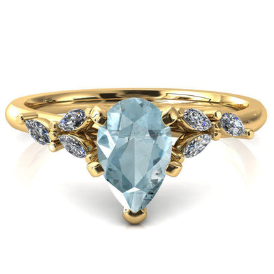 Sigrid Pear Aqua Blue Spinel 4 Prong Marquise Diamond Side Ring-FIRE & BRILLIANCE