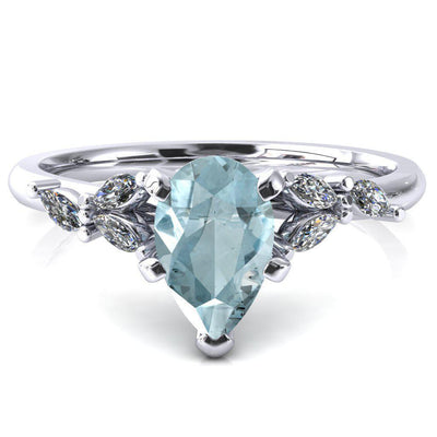 Sigrid Pear Aqua Blue Spinel 4 Prong Marquise Diamond Side Ring-FIRE & BRILLIANCE