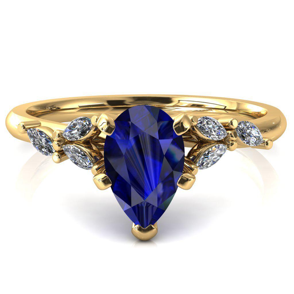 Sigrid Pear Blue Sapphire 4 Prong Marquise Diamond Side Ring-FIRE & BRILLIANCE