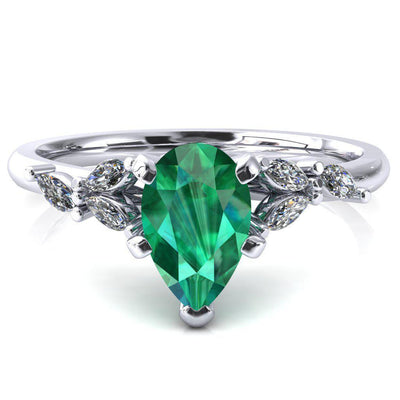 Sigrid Pear Emerald 4 Prong Marquise Diamond Side Ring-FIRE & BRILLIANCE