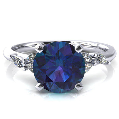 Sigrid Round Alexandrite 4 Prong Marquise Diamond Side Ring-FIRE & BRILLIANCE