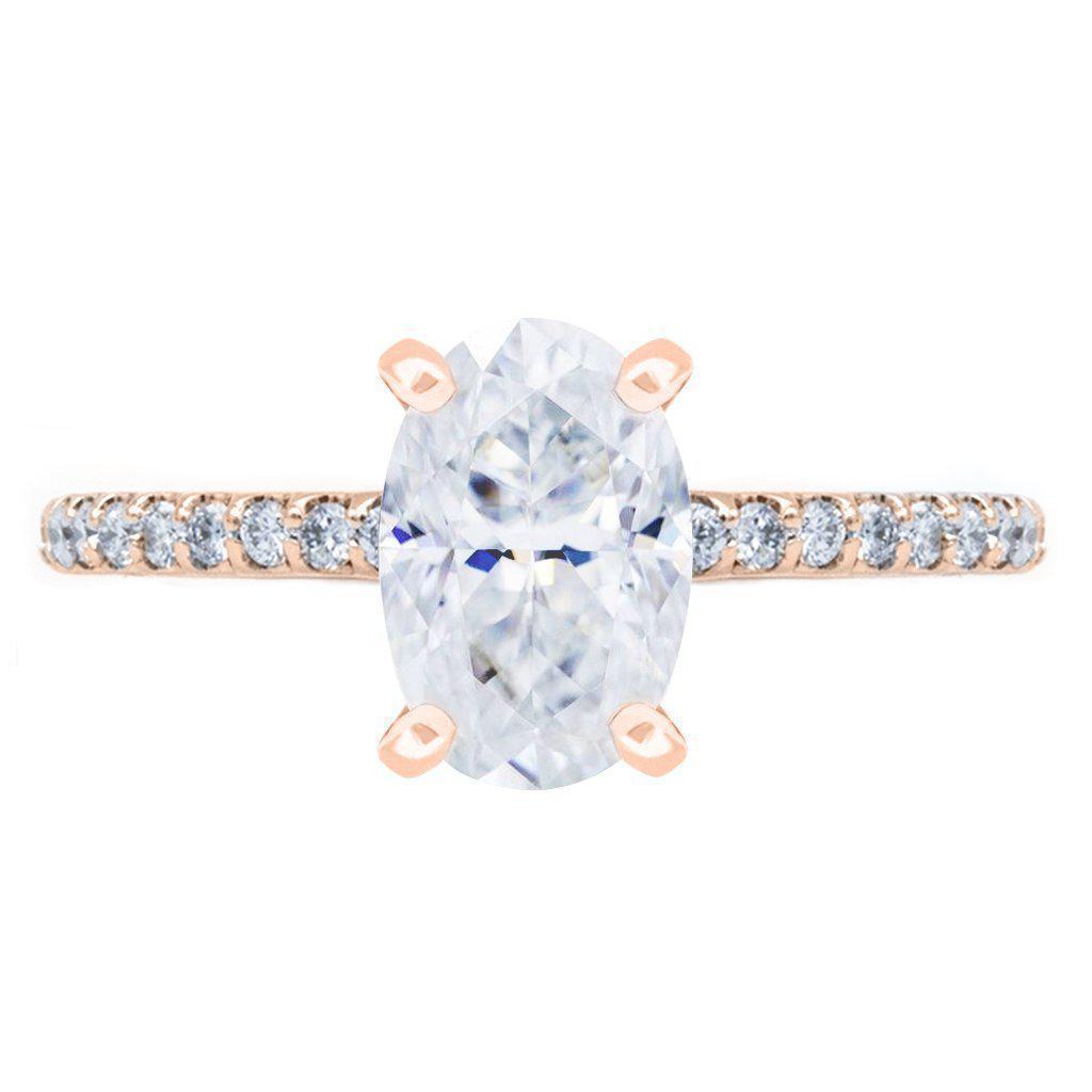 Skinny Oval Crushed Ice Moissanite 4 Prongs Diamond Accent Ice Cathedral Solitaire Ring-Solitaire Ring-Fire & Brilliance ®