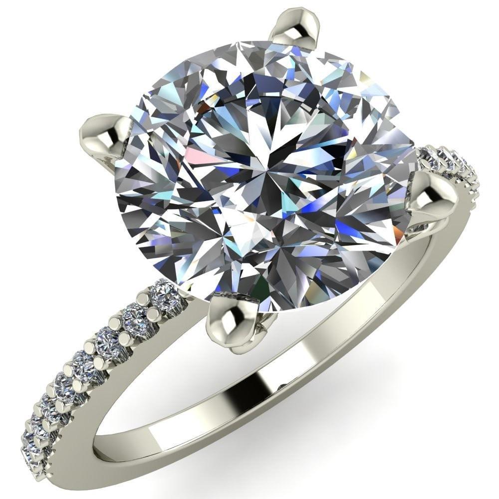 Round Cut Moissanite Engagement Ring, Pave Set Shoulders