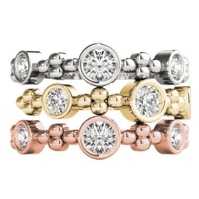 Stackables 1/2 Eternity Tri-Tone Gold Three Round Bezel-Set Diamonds 3-Band Set Selectables-Wedding and Anniversary Bands-Fire & Brilliance ®