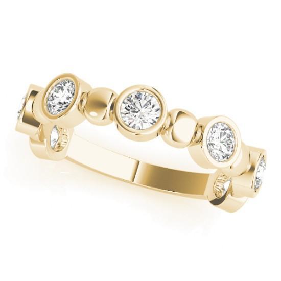 Stackables 3/4 Eternity Tri-Tone Gold Round Bezel Diamonds & Large Beads 3-Band Set Selectables-Wedding and Anniversary Bands-Fire & Brilliance ®