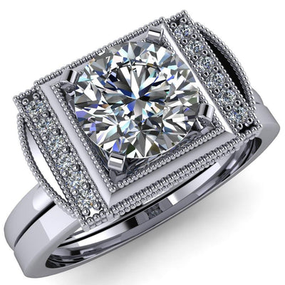 Sybille Round Moissanite Diamond Side Engagement Ring-Custom-Made Jewelry-Fire & Brilliance ®