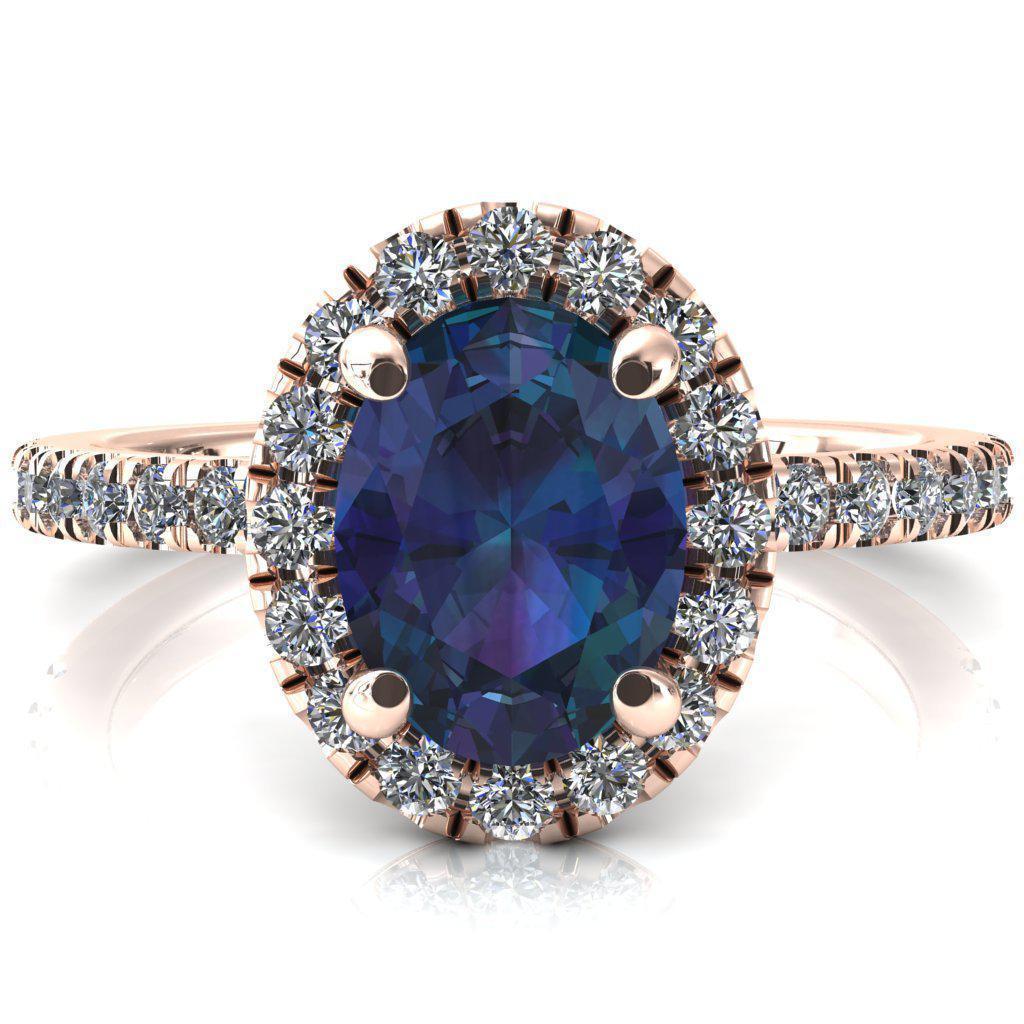 Talia Oval Alexandrite 4 Prong Halo 3/4 Micropave Engagement Ring-FIRE & BRILLIANCE