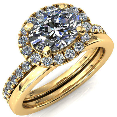 Talia Oval Center Stone East-West 4 Prong Halo 5/8 Micropave Ring-FIRE & BRILLIANCE