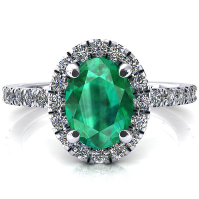 Talia Oval Emerald 4 Prong Halo 3/4 Micropave Engagement Ring-FIRE & BRILLIANCE