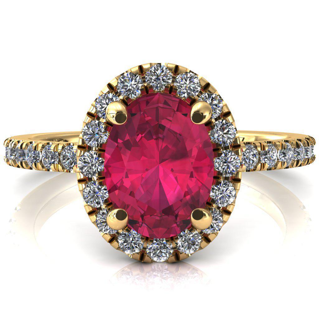 Talia Oval Ruby 4 Prong Halo 3/4 Micropave Engagement Ring-FIRE & BRILLIANCE