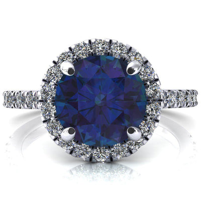 Talia Round Alexandrite 4 Prong Halo 3/4 Micropave Engagement Ring-FIRE & BRILLIANCE