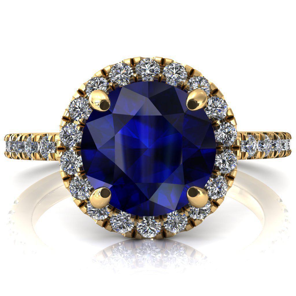 Talia Round Blue Sapphire 4 Prong Halo 3/4 Micropave Engagement Ring-FIRE & BRILLIANCE
