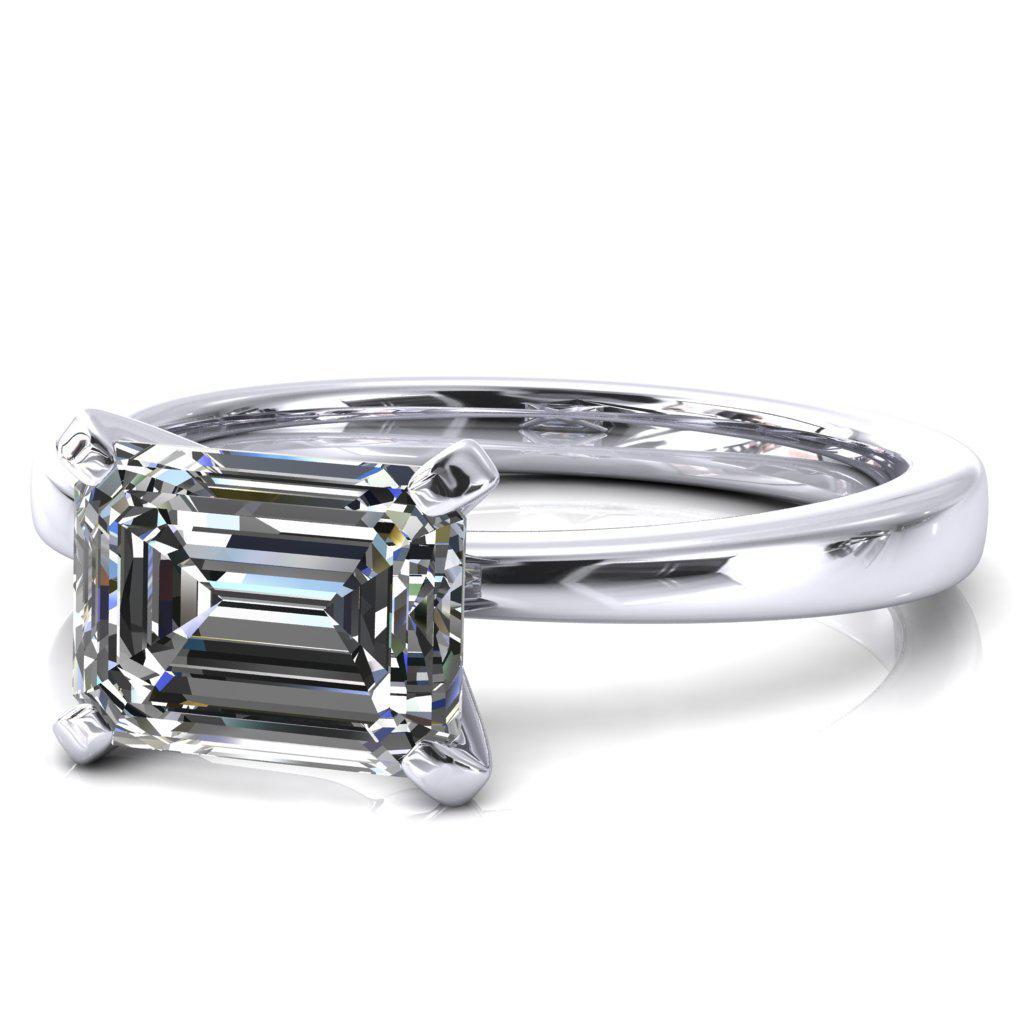 Tessa Emerald Moissanite East-West 4 Prong Pitched Sholders Solitaire Engagement Ring-FIRE & BRILLIANCE