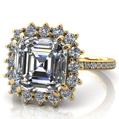 The Duchess Asscher Moissanite Diamond Cluster Halo Ring-Custom-Made Jewelry-Fire & Brilliance ®